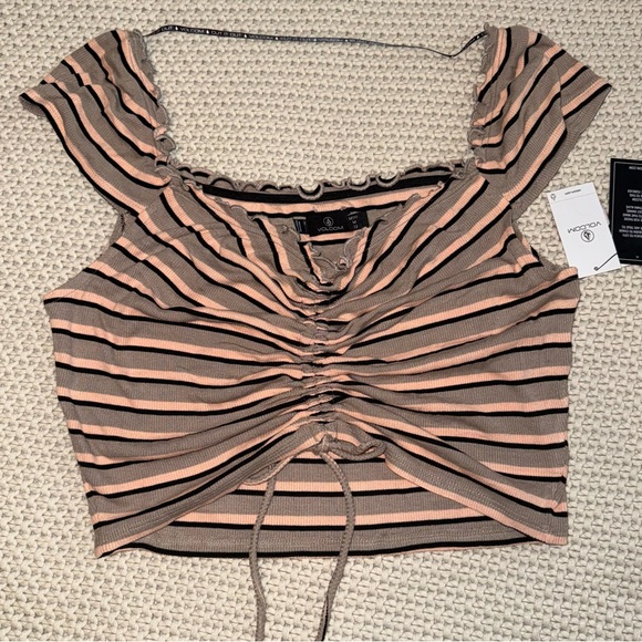 NWT Volcom Striped Ruched Crop Top Medium - Picture 1 of 2